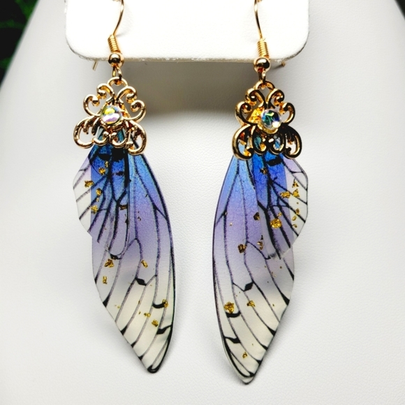 NEW Fairy Earrings Butterfly Wings Hand made Fantasy Light weight Elvish earring - Picture 7 of 7